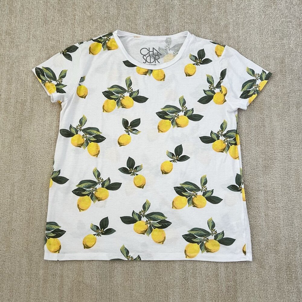 Chaser Lemon Graphic Sheer Short Sleeve Tee Shirt L Cotton